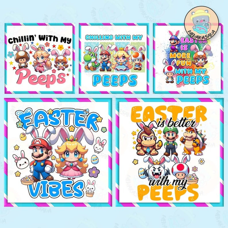 10+ Super Mario Character Bunny PNG, Easter Chibi Cartoon PNG, Easter Peeps PNG Bundle, Peeps Easter Day Png, Digital Download