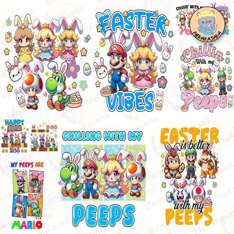 10+ Super Mario Character Bunny PNG, Easter Chibi Cartoon PNG, Easter Peeps PNG Bundle, Peeps Easter Day Png, Digital Download