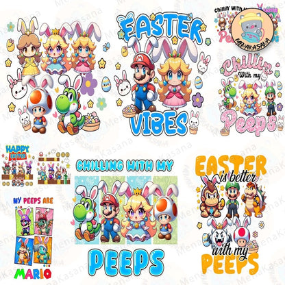 10+ Super Mario Character Bunny PNG, Easter Chibi Cartoon PNG, Easter Peeps PNG Bundle, Peeps Easter Day Png, Digital Download