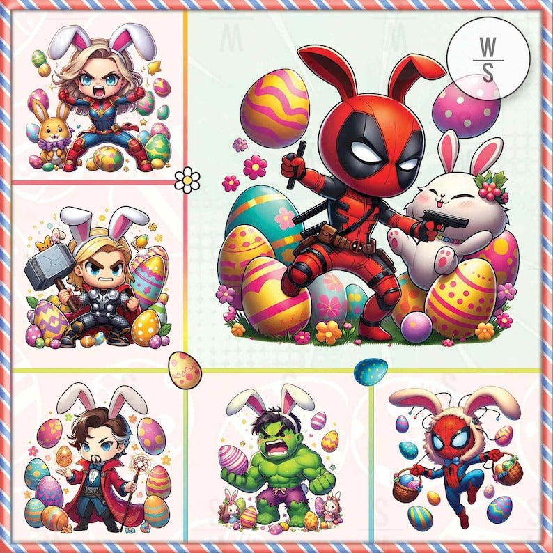 10+ Superhero Easter Cartoon PNG Bundle, Hero Easter Day Png, Funny Easter Png, Superhero Movie Character Bunny Png, Digital Download