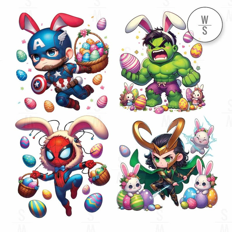 10+ Superhero Easter Cartoon PNG Bundle, Hero Easter Day Png, Funny Easter Png, Superhero Movie Character Bunny Png, Digital Download