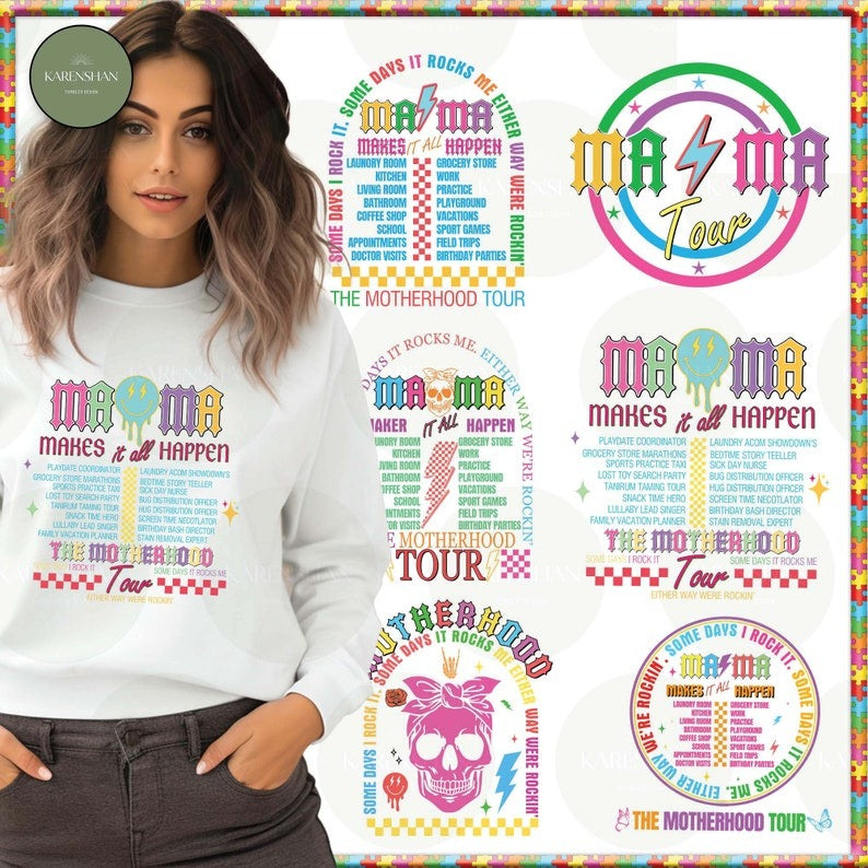 10+ The Motherhood Tour PNG Bundle, Some Days I Rock It PNG, Mama Lighting Bold Full Png Wrap, Gift For Mom Png, Digital Download