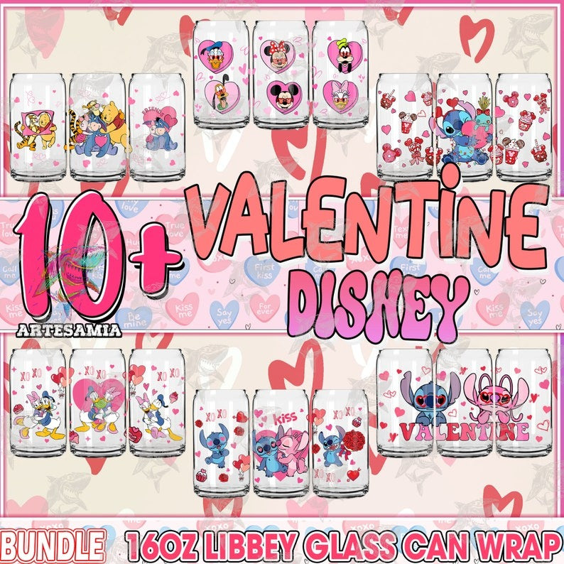 10+ Valentine 16oz Libbey Can Cartoon Png, Character 16oz Glass Can Wrap, Mouse And Friends 16oz Libbey Can Glass, Digital Download.1