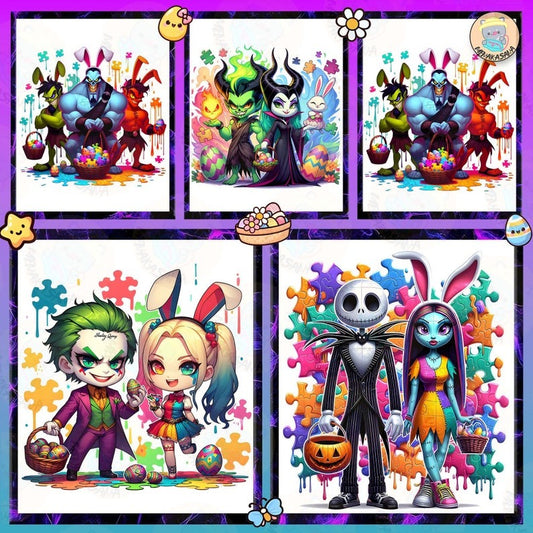 10+ Villain Couple Cartoon Easter PNG Bundle, Happy Easter Day Png, Cartoon Easter Png, Funny Chibi Easter Png, Digital Download