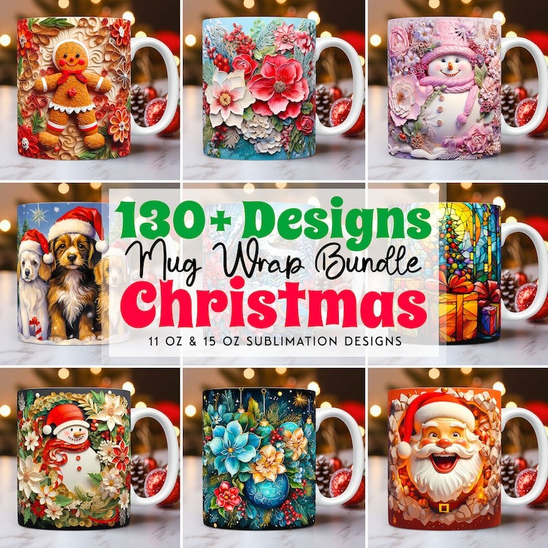 130 Cute Christmas Mug Wrap Bundle, Mug Wrap Sublimation Designs PNG, 11oz and 15oz Mug Template, 3D Christmas Mug Wrap - Jumbosvg