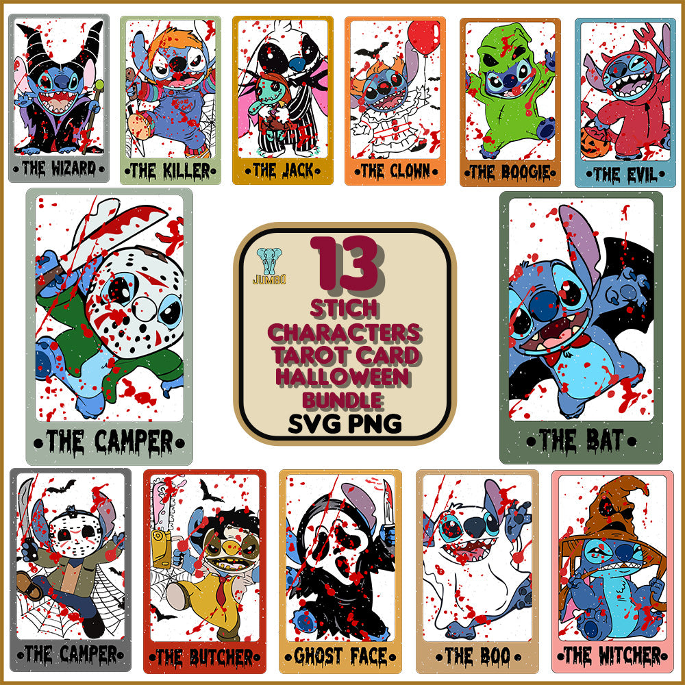 13StitchCharactersTarotCardHalloweenSvgBundle