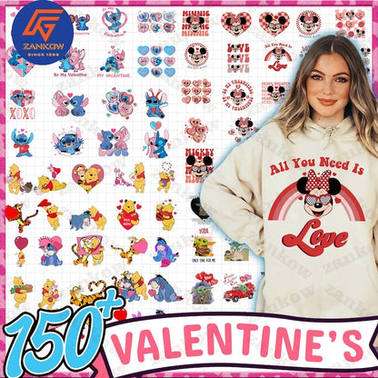 150 Cartoon Valentine Png Bundle, Valentine Mouse Story Png Bundle, Be My Valentine Png, Mouse And Friend Character Movie Png