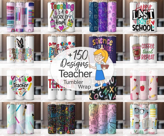 150+ Teacher Tumbler Wrap Bundle, 20 oz Skinny Teacher Life Tumbler Wrap, 20oz Tumbler Png Sublimation Design, Digital