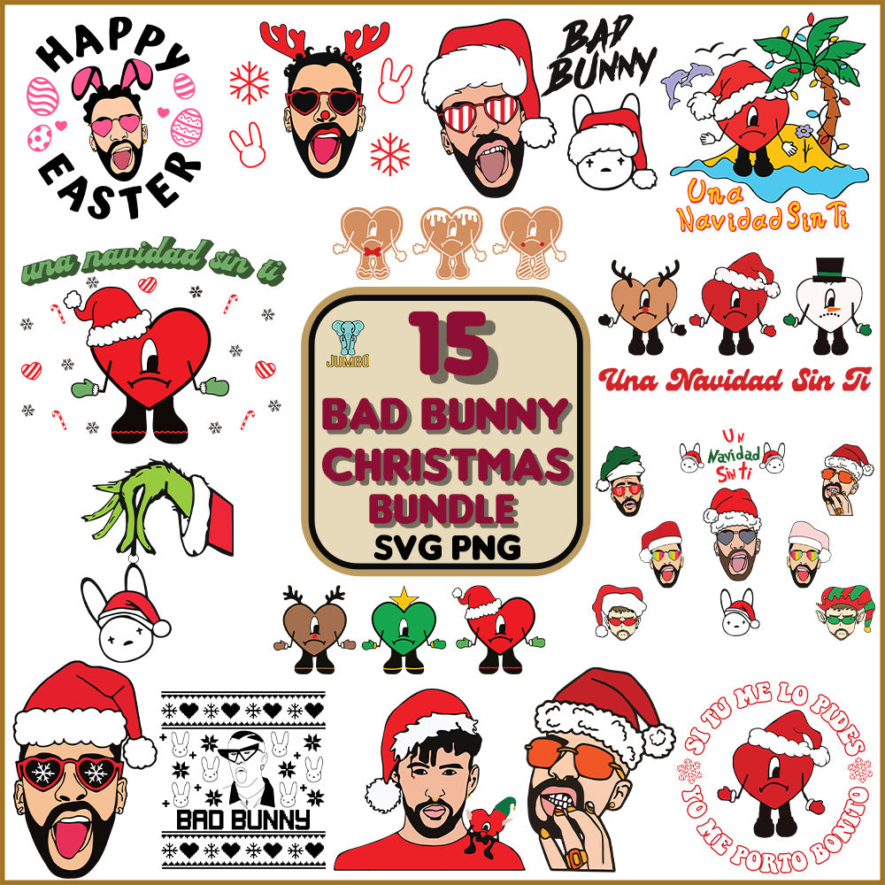 15BadBunnyChristmasSvgBundle