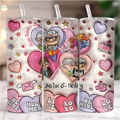 15 CUSTOM Couple Name 3D Cartoon Valentine Tumbler Design PNG, 3D Inflated Valentine Tumbler Wraps, Balloon 20oz Skinny, Instant Download.1