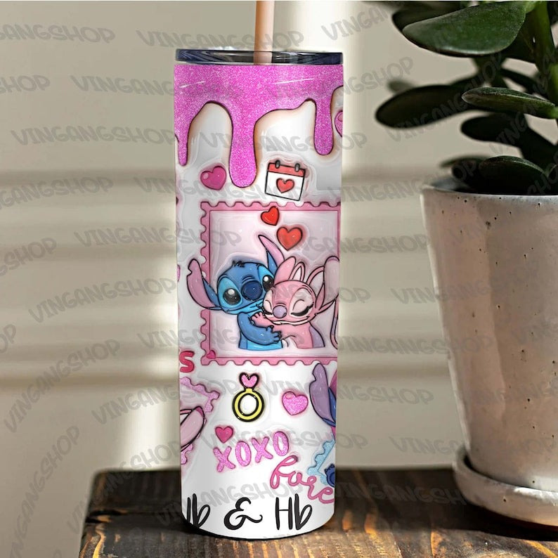 15 CUSTOM Couple Name 3D Cartoon Valentine Tumbler Design PNG, 3D Inflated Valentine Tumbler Wraps, Balloon 20oz Skinny, Instant Download.1