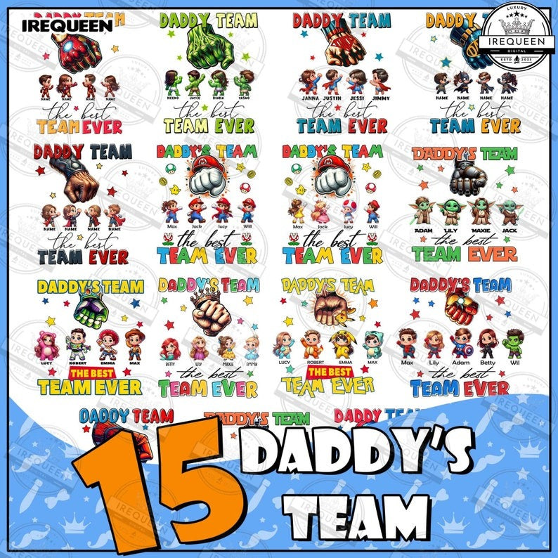 15 CUSTOM Superhero Daddy Team Png Bundle, Fist Bump Png, Dad And Baby Fist Bump Png, Super Daddio Father's Day Png, Digital File