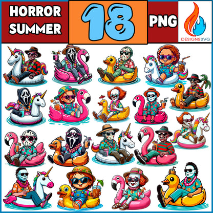 15 Designs Horror's Vacation Png Bundle, Summer Png Bundle, Cute Horror Clipart Png, Sublimation Design Png, Png Format, Digital File