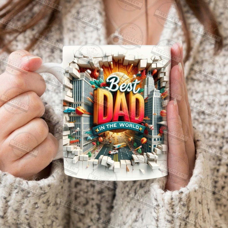 15+ 3D Best Dad Mug Wrap Bundle 11oz 3D hole in a wall Happy Father's Day Design Sublimation 11 Oz Mug Wrap Template, Digital File