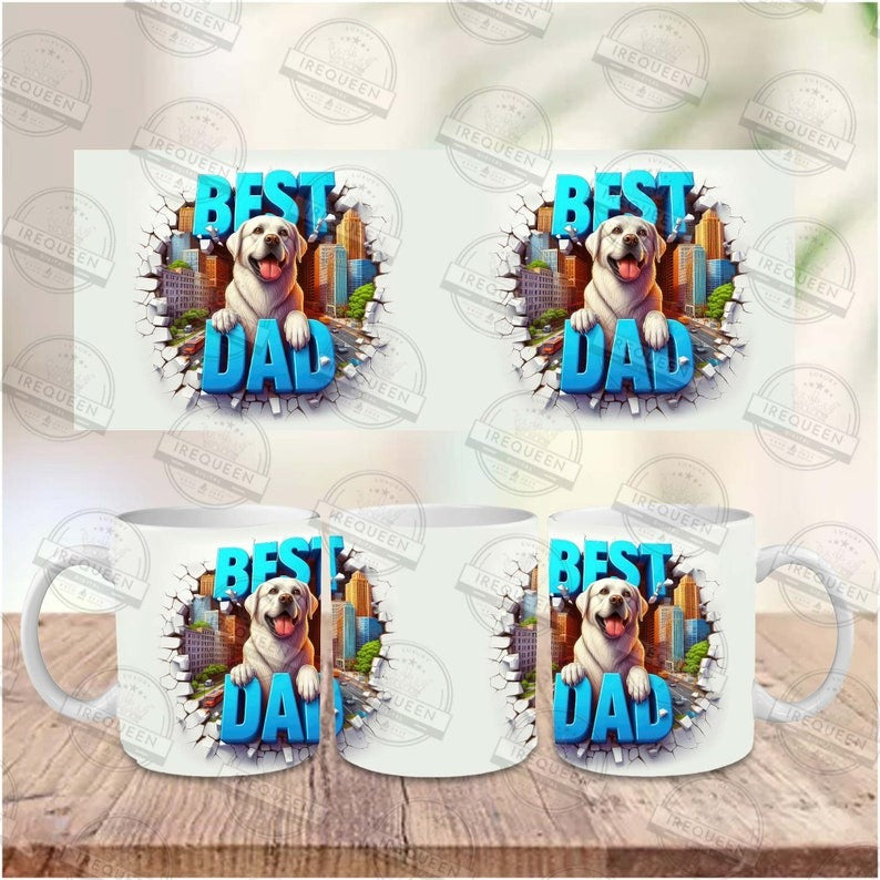 15+ 3D Best Dad Mug Wrap Bundle 11oz 3D hole in a wall Happy Father's Day Design Sublimation 11 Oz Mug Wrap Template, Digital File