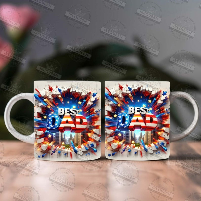 15+ 3D Best Dad Mug Wrap Bundle 11oz 3D hole in a wall Happy Father's Day Design Sublimation 11 Oz Mug Wrap Template, Digital File