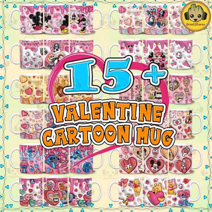 15+ 3D Inflated Valentine Cartoon 11oz Mug Wrap Bundle, Puff Valentine Sweet Heart Mug Wrap Design, Happy Valentine Day 11oz Mug Wrap.1