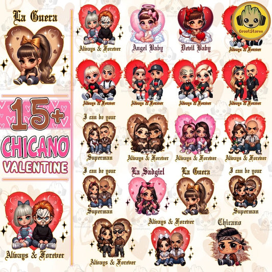 15+ Always and Forever Chicano Png Bundle, Spanish Always and Forever Couple Png, Valentines Day Png, Old School Cholo Couple Png