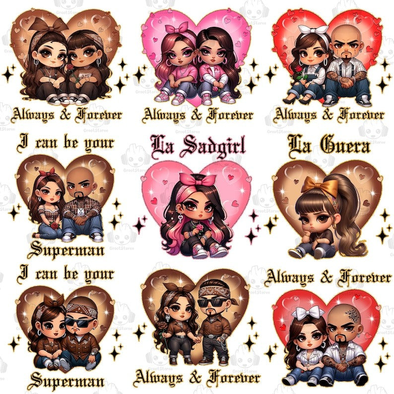 15+ Always and Forever Chicano Png Bundle, Spanish Always and Forever Couple Png, Valentines Day Png, Old School Cholo Couple Png