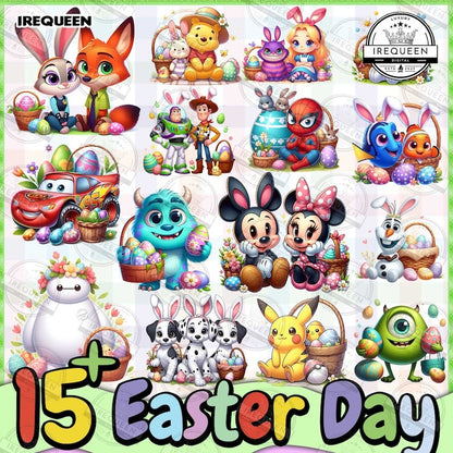 15+ Cartoon Easter Character PNG Bundle, Spring Easter Monster Png, Happy Easter Day Png, Superhero Easter, Pika Easter Egg, Digital File