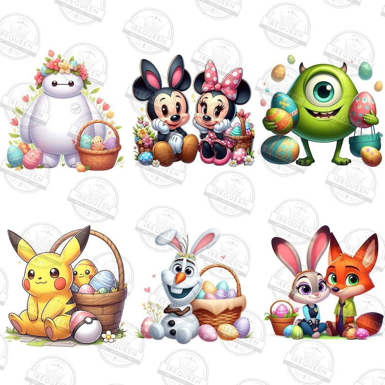 15+ Cartoon Easter Character PNG Bundle, Spring Easter Monster Png, Happy Easter Day Png, Superhero Easter, Pika Easter Egg, Digital File