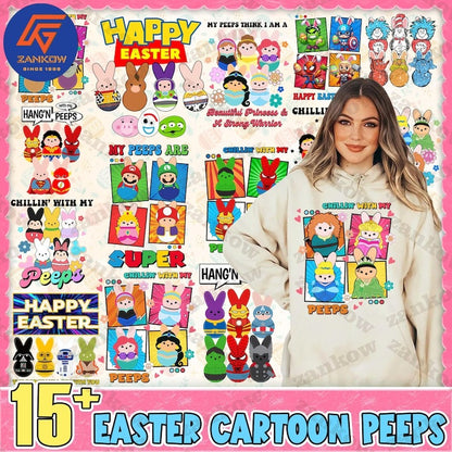 15+ Chilling With My Peeps Bundle Png, Easter Cartoon PNG, Cute Easter Shirt Design Png, Happy Easter Png, Easter Girl Shirt Png File