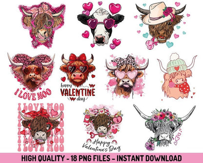 18 Heifer Valentine Png, Highland Cow Valentine Png, Valentine Day Western Country Png, Love Cow Valentines Day Png, love Sublimation Design