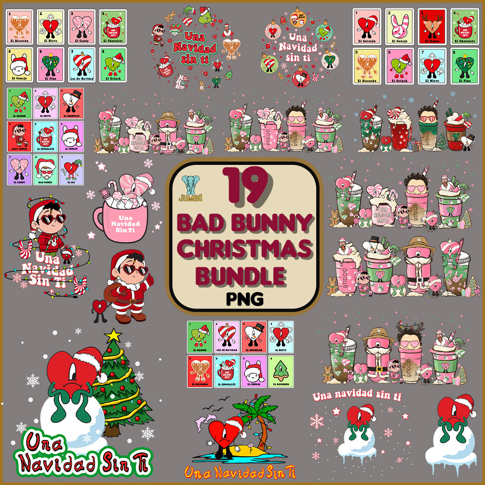 19BadBunnyChristmasPngBundle