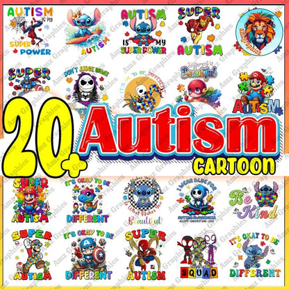 20 Cartoon Autism Png Bundle, Autism Awareness, Autism Quote Png, Autism Mom Png, Autism Ribbon Png, Puzzle Piece Png, Digital Download