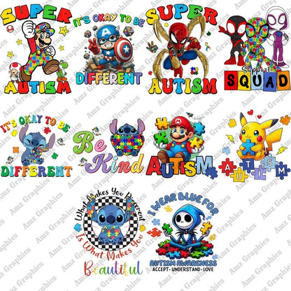 20 Cartoon Autism Png Bundle, Autism Awareness, Autism Quote Png, Autism Mom Png, Autism Ribbon Png, Puzzle Piece Png, Digital Download