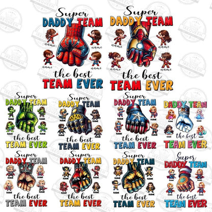 20 Custom Cartoon Super Dad Team Png Bundle , The Best Team Ever Bundle, Dad And Baby Fist Bump Png, Father's Day Png, Digital File