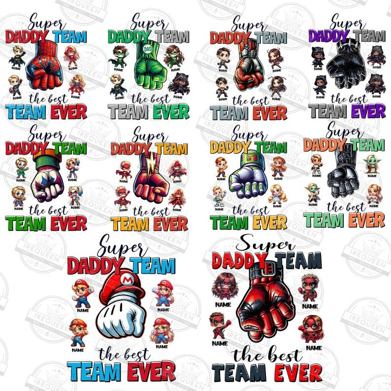 20 Custom Cartoon Super Dad Team Png Bundle , The Best Team Ever Bundle, Dad And Baby Fist Bump Png, Father's Day Png, Digital File