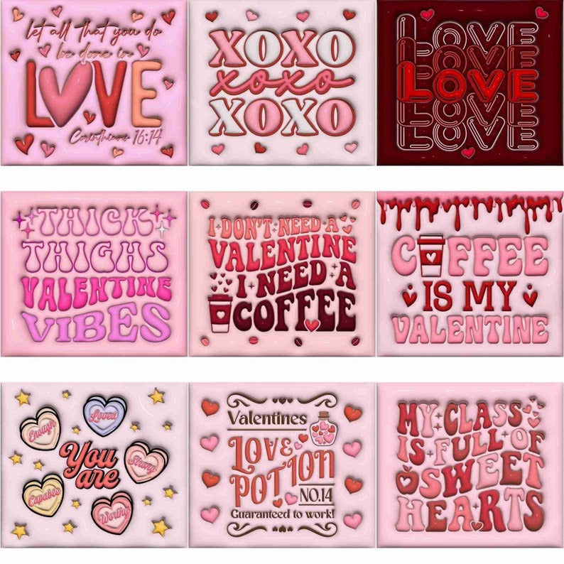 20 Designs 3D Valentine's Day, Tumbler Wrap, Bundle 20oz Skinny Straight Inflated Puffy Valentine Love Sublimation, Leopard Heart.1