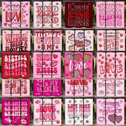 20 Designs 3D Valentine's Day, Tumbler Wrap, Bundle 20oz Skinny Straight Inflated Puffy Valentine Love Sublimation, Leopard Heart.1