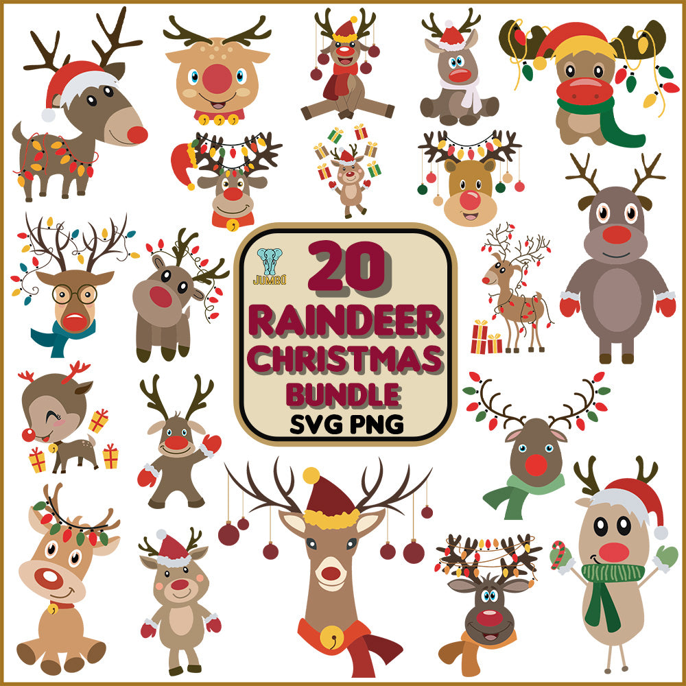 20RaindeerChristmasSvgBundle