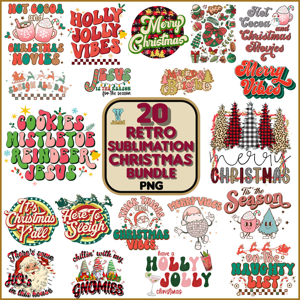 20RetroSublimationChristmasPngBundle