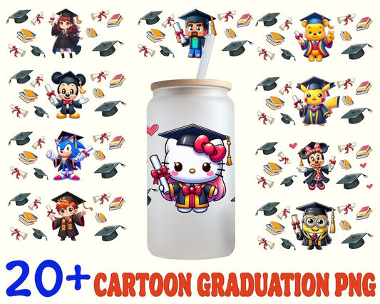 20+ Designs Cartoon Graduation Can Wrap 16 Oz Design Bundle, Graduation 16 Oz Libbey PNG Sublimation, Digital Instant Download