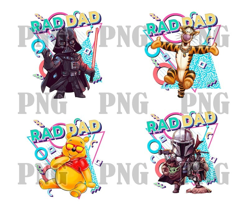 20+ Designs Rad Dad Png Bundle, Father's Day Png Sublimation, Cartoon Dad Png, Clipart, Digital Download