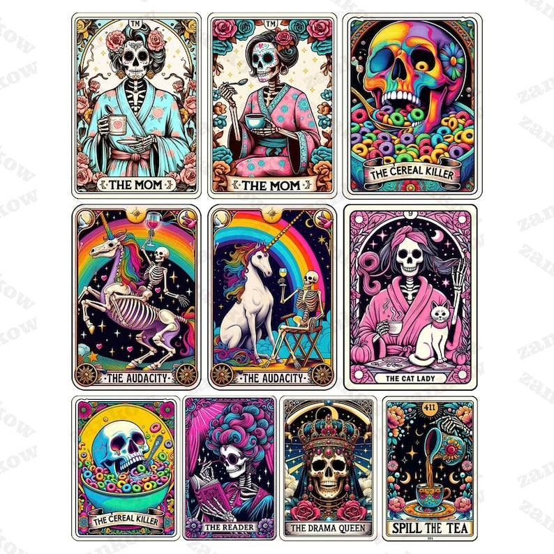 20+ Snarky Funny Tarot Card Bundle, Woman Skeleton Mother Sublimation Design, Witchy Vibes Skull Mama PNG File, Snarky Funny, Digital File