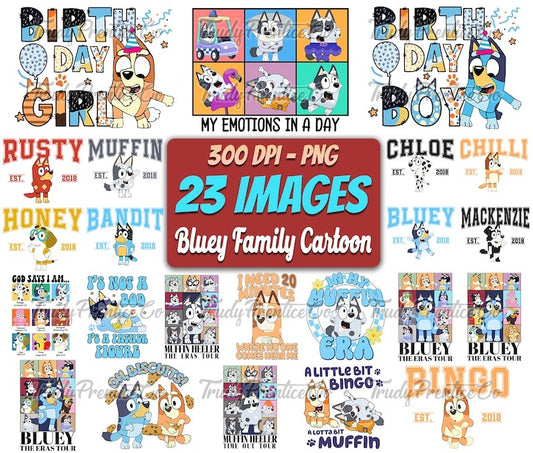 23 Files Blue Dog Sublimation Png Bundle, Cartoon Png Sublimation, Cartoon Png Clipart Digital Instant Download