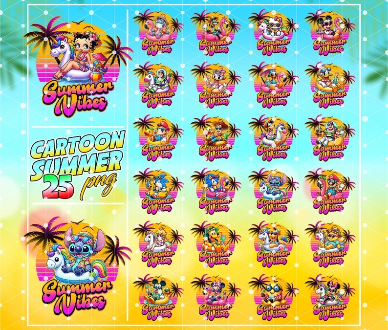 25 Designs Retro Cartoon Summer Png Bundle, Summer Cartoon Png, Summer Shirt Design, Hello Summer Png, Summer Vacation Png, Digital Download