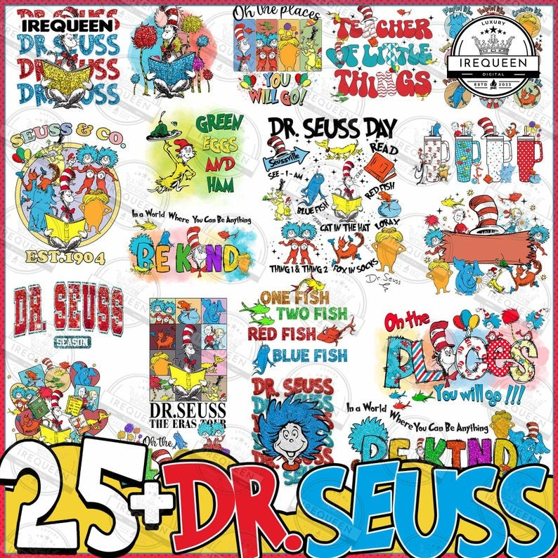 25+ Read Across America Png Bundle, Thing 1 Thing 2 Png, Read Across America Png, Glitter Faux Embroidery Png, School Teache, Digital File