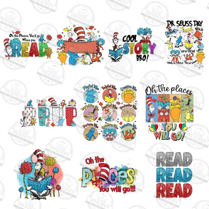 25+ Read Across America Png Bundle, Thing 1 Thing 2 Png, Read Across America Png, Glitter Faux Embroidery Png, School Teache, Digital File