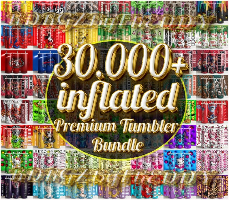 30.000 3D Inflated Tumbler Bundle, Puffy Tumblers, Inflated Tumblers, Straight and Tapered, Skinny Tumbler, 300 DPI PNG Download, tumbler