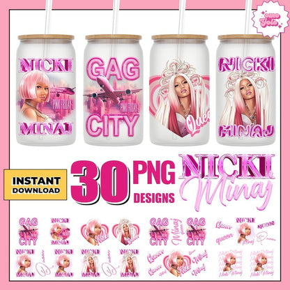 30 GAG City Nicki Minaj 16 Oz UvDtf Can Glass Wrap Png Bundle, Queen Rap Libbey Coffee Cup as Fans gifts Digital Download, Commercial Use