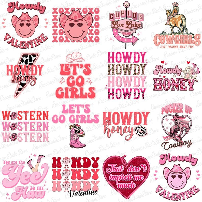 30 Retro Valentine PNG Bundle, Western Valentine Png, XOXO Retro Png, Find Me A Cowboy Valentine, Valentine's Day Howdy, Digital Download