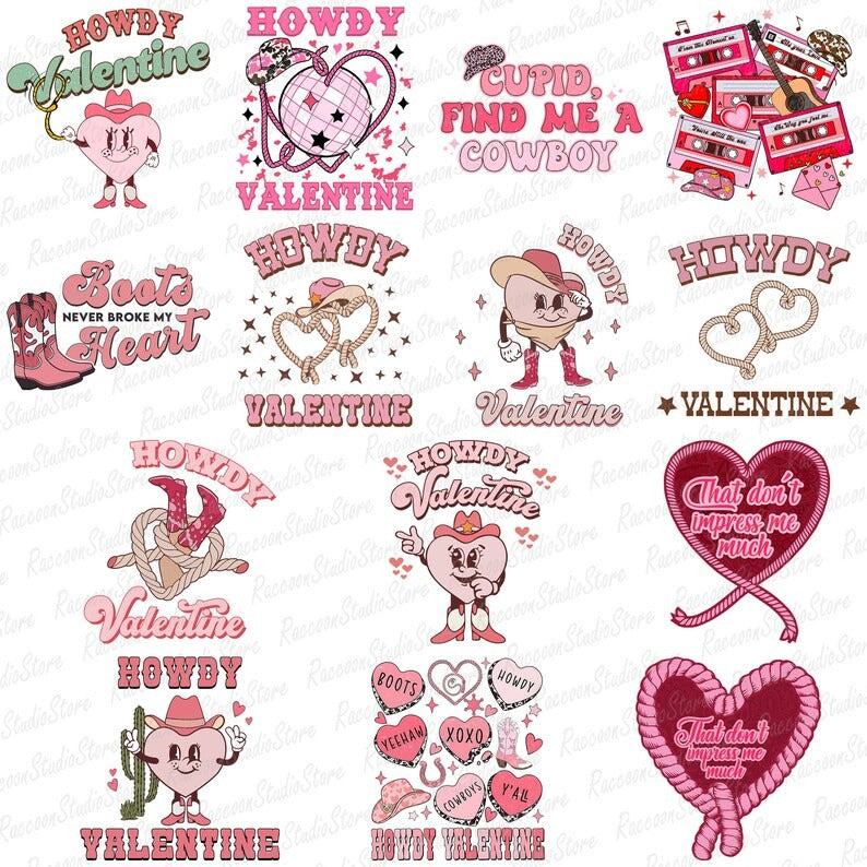 30 Retro Valentine PNG Bundle, Western Valentine Png, XOXO Retro Png, Find Me A Cowboy Valentine, Valentine's Day Howdy, Digital Download