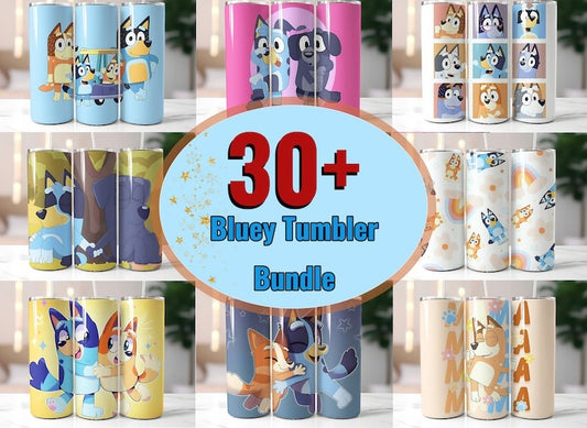 30+ Blue Dog Tumbler Wrap Bundle, Skinny Tumbler Design, Cartoon Bundle Png, 20oz Tumbler Wrap, Sublimation Tumbler PNG, Kids Tumbler