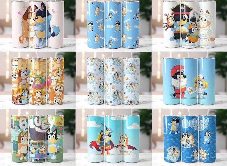 30+ Blue Dog Tumbler Wrap Bundle, Skinny Tumbler Design, Cartoon Bundle Png, 20oz Tumbler Wrap, Sublimation Tumbler PNG, Kids Tumbler