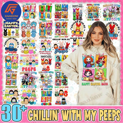 30+ Chilling With My Peeps Bundle Png, Easter Cartoon PNG, Cute Easter Shirt Design Png, Happy Easter Png, Easter Girl Png, Instant Download